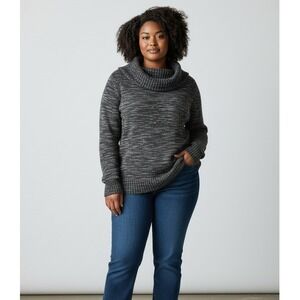 AB Studio Cowl Neck Tunic Sweater Grey/Black Marled XL Minimalist Layering Comfy